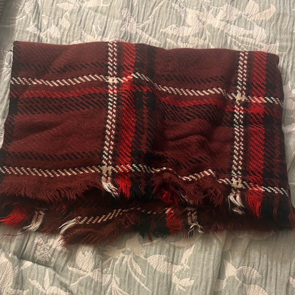 Plaid Fringe Scarf in Red and Black